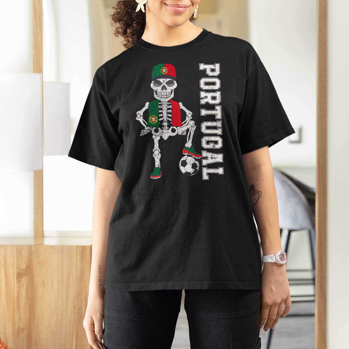 Portugal Soccer T Shirt For Women Skeleton Portuguese Flag Futebol Football Player - Wonder Print Shop