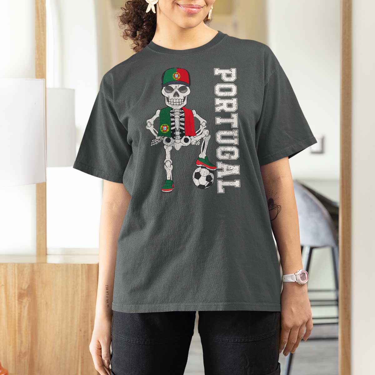 Portugal Soccer T Shirt For Women Skeleton Portuguese Flag Futebol Football Player - Wonder Print Shop