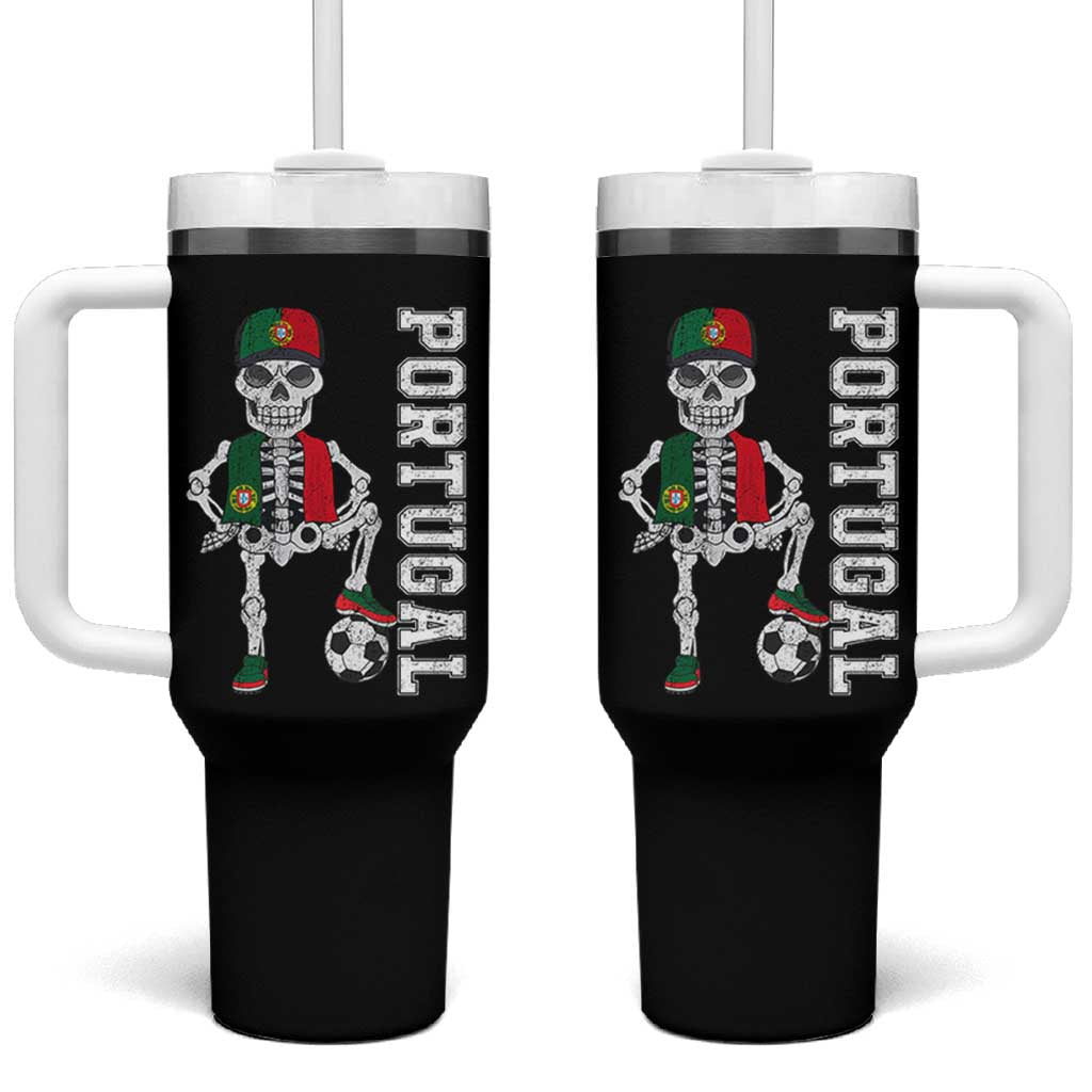 Portugal Soccer Tumbler With Handle Skeleton Portuguese Flag Futebol Football Player - Wonder Print Shop
