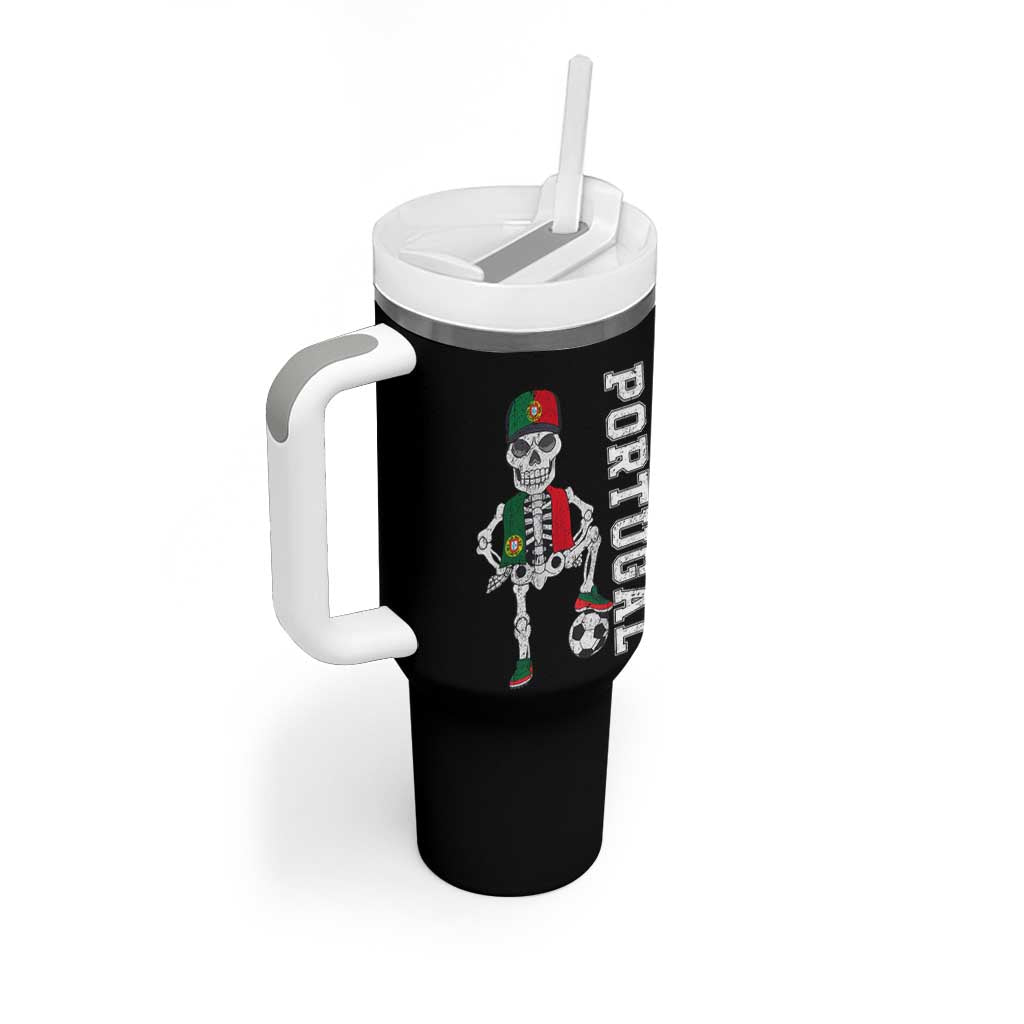 Portugal Soccer Tumbler With Handle Skeleton Portuguese Flag Futebol Football Player - Wonder Print Shop