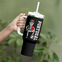 Portugal Soccer Tumbler With Handle Skeleton Portuguese Flag Futebol Football Player - Wonder Print Shop