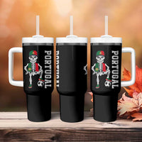 Portugal Soccer Tumbler With Handle Skeleton Portuguese Flag Futebol Football Player - Wonder Print Shop