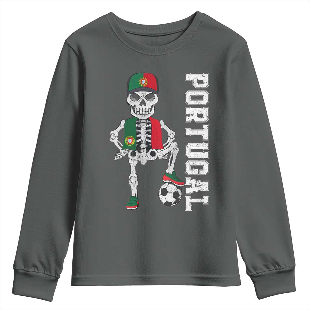Portugal Soccer Youth Sweatshirt Skeleton Portuguese Flag Futebol Football Player - Wonder Print Shop