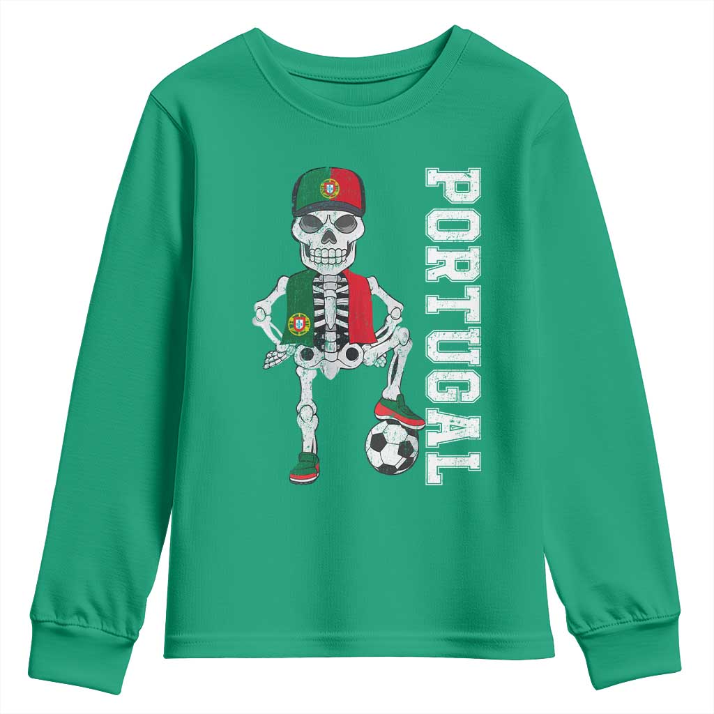 Portugal Soccer Youth Sweatshirt Skeleton Portuguese Flag Futebol Football Player - Wonder Print Shop
