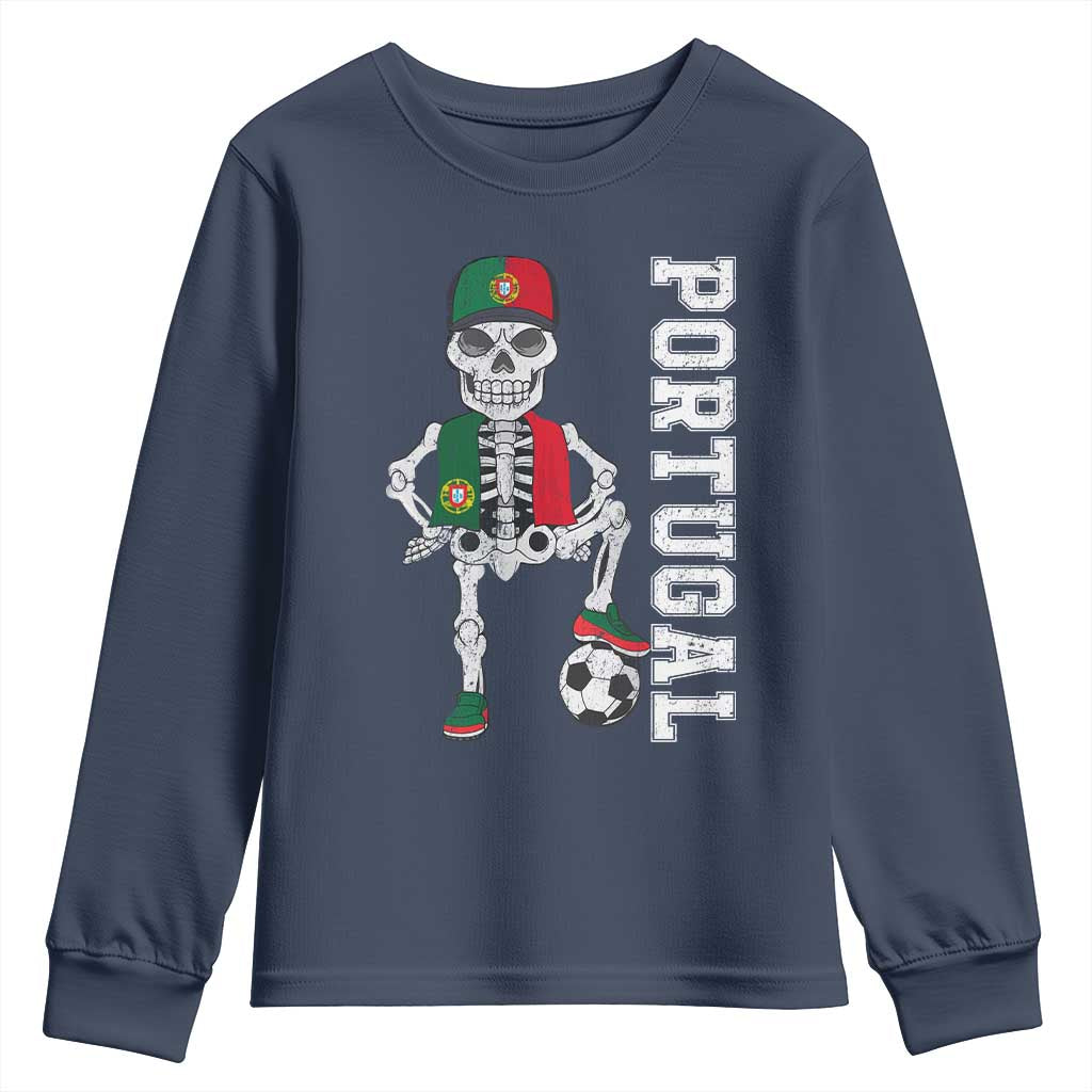 Portugal Soccer Youth Sweatshirt Skeleton Portuguese Flag Futebol Football Player - Wonder Print Shop
