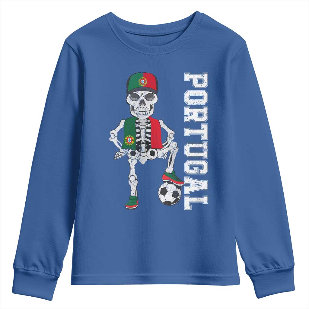 Portugal Soccer Youth Sweatshirt Skeleton Portuguese Flag Futebol Football Player - Wonder Print Shop