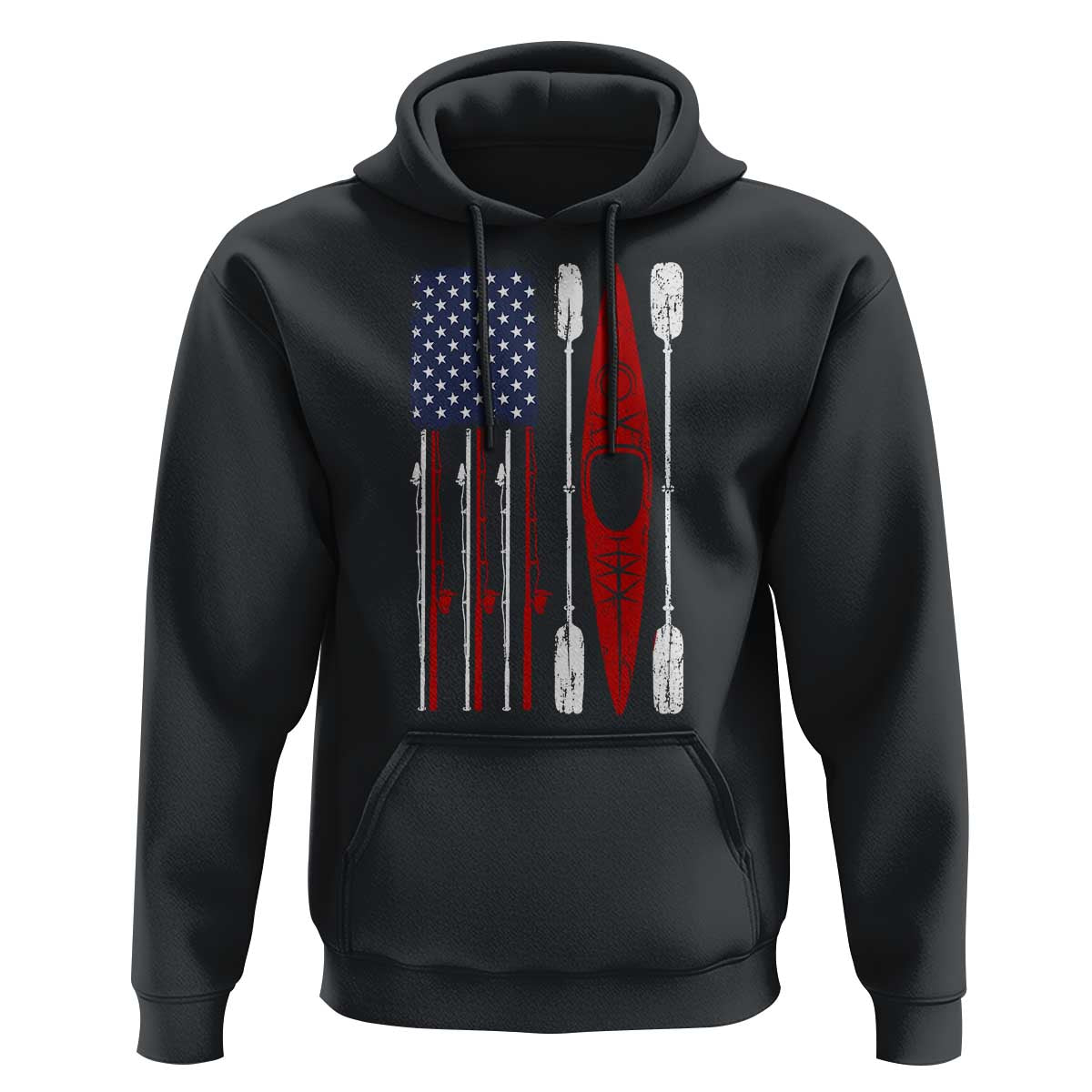 American Flag Kayak Fishing Graphic Hoodie Patriotic Kayaker Fisherman