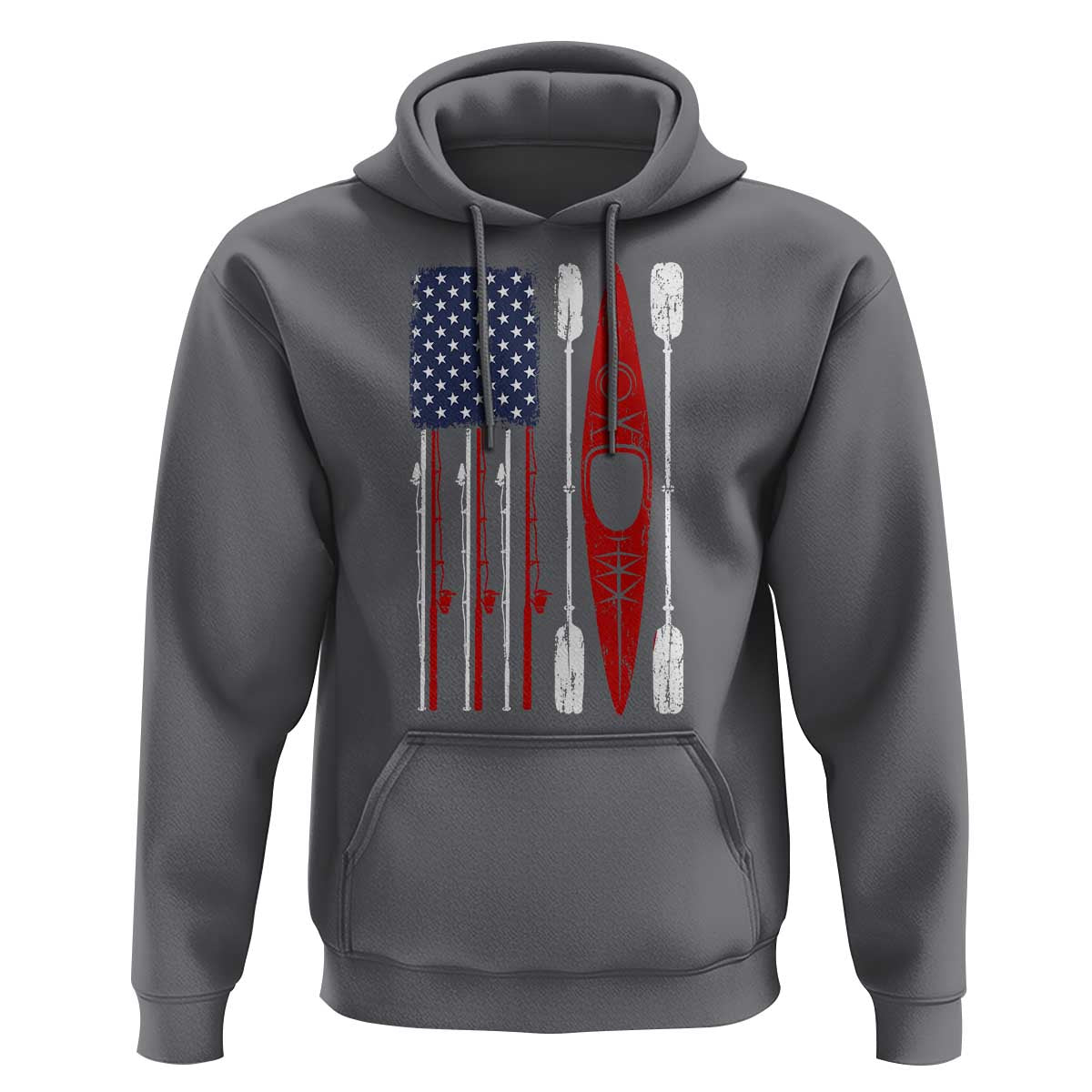 American Flag Kayak Fishing Graphic Hoodie Patriotic Kayaker Fisherman