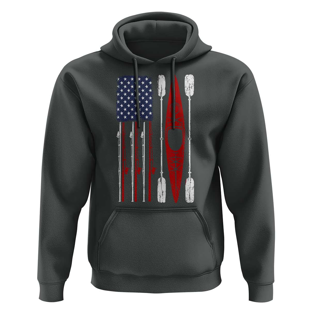 American Flag Kayak Fishing Graphic Hoodie Patriotic Kayaker Fisherman