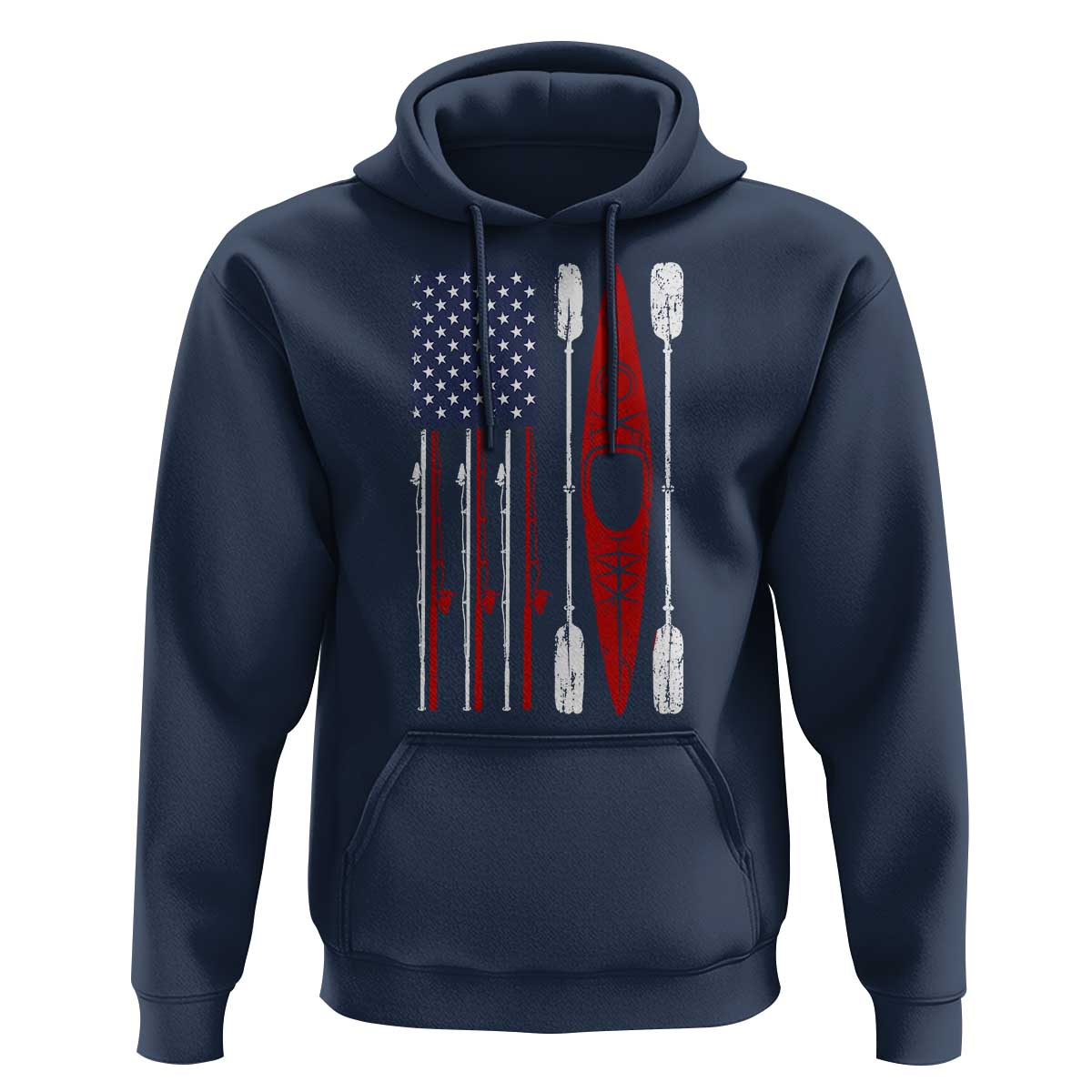 American Flag Kayak Fishing Graphic Hoodie Patriotic Kayaker Fisherman
