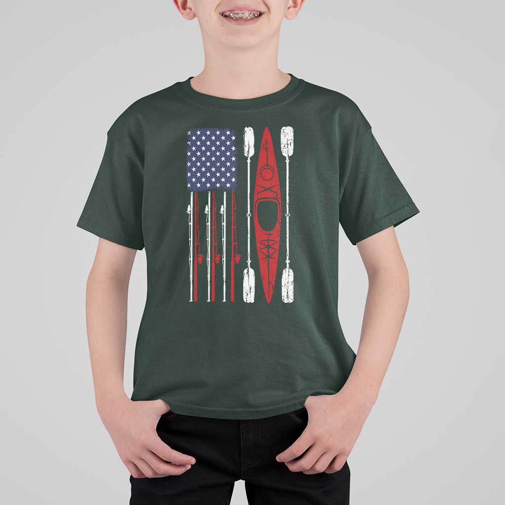 American Flag Kayak Fishing Graphic T Shirt For Kid Patriotic Kayaker Fisherman