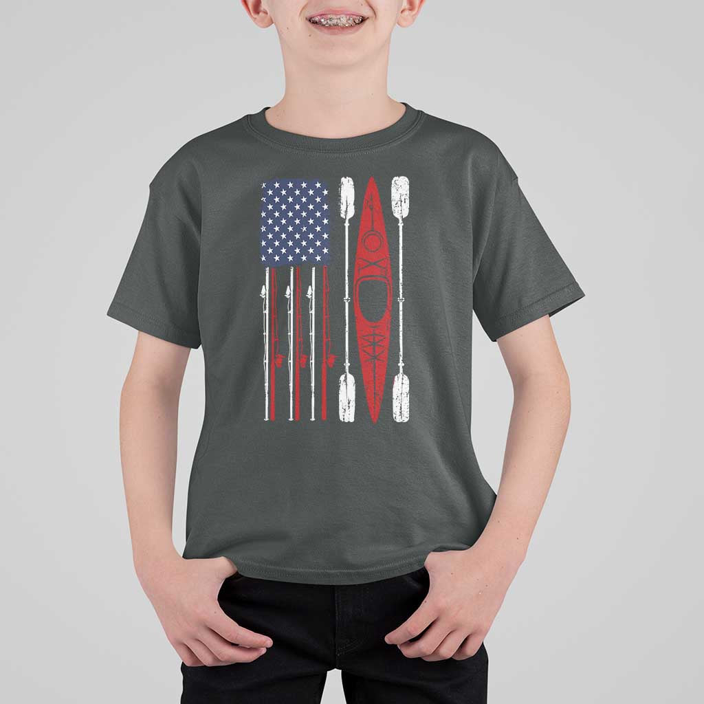 American Flag Kayak Fishing Graphic T Shirt For Kid Patriotic Kayaker Fisherman