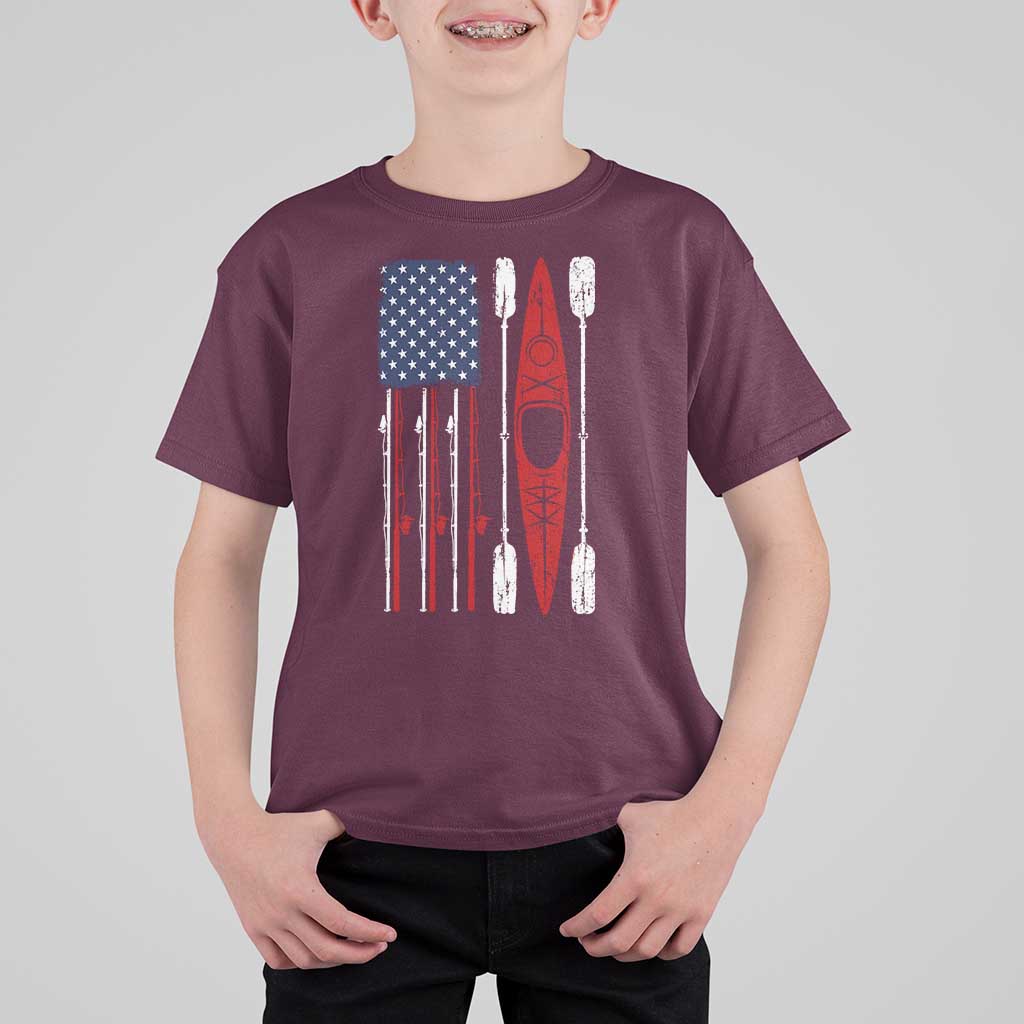 American Flag Kayak Fishing Graphic T Shirt For Kid Patriotic Kayaker Fisherman