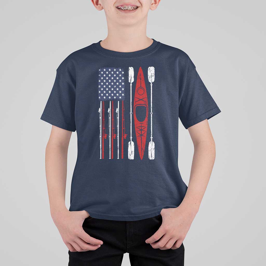 American Flag Kayak Fishing Graphic T Shirt For Kid Patriotic Kayaker Fisherman