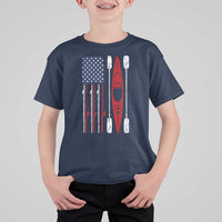 American Flag Kayak Fishing Graphic T Shirt For Kid Patriotic Kayaker Fisherman