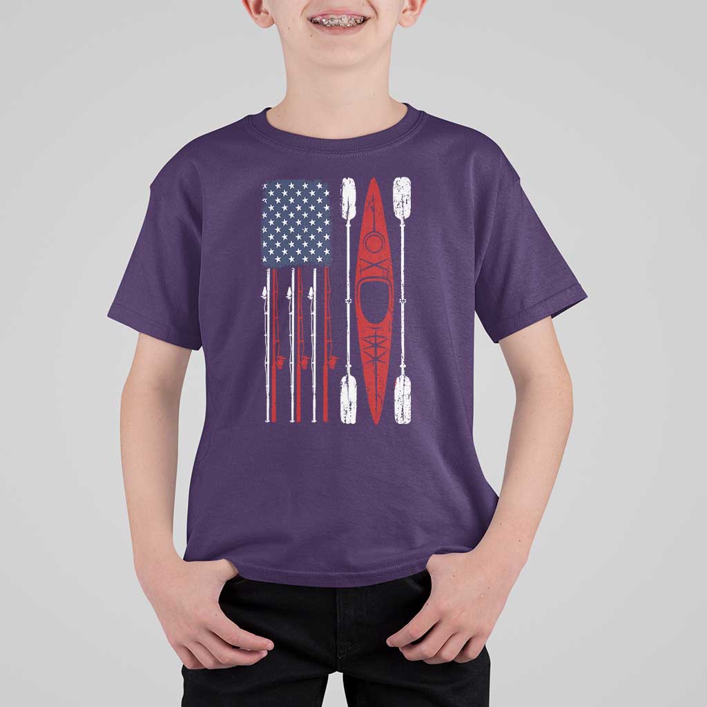 American Flag Kayak Fishing Graphic T Shirt For Kid Patriotic Kayaker Fisherman