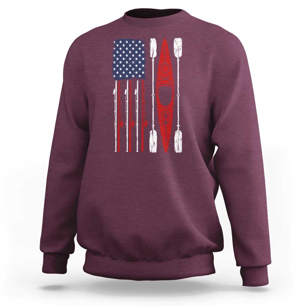 American Flag Kayak Fishing Graphic Sweatshirt Patriotic Kayaker Fisherman