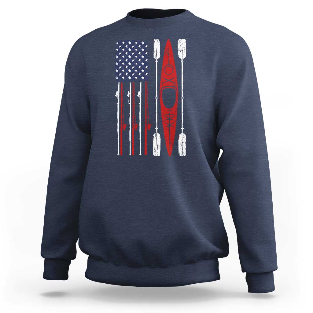 American Flag Kayak Fishing Graphic Sweatshirt Patriotic Kayaker Fisherman