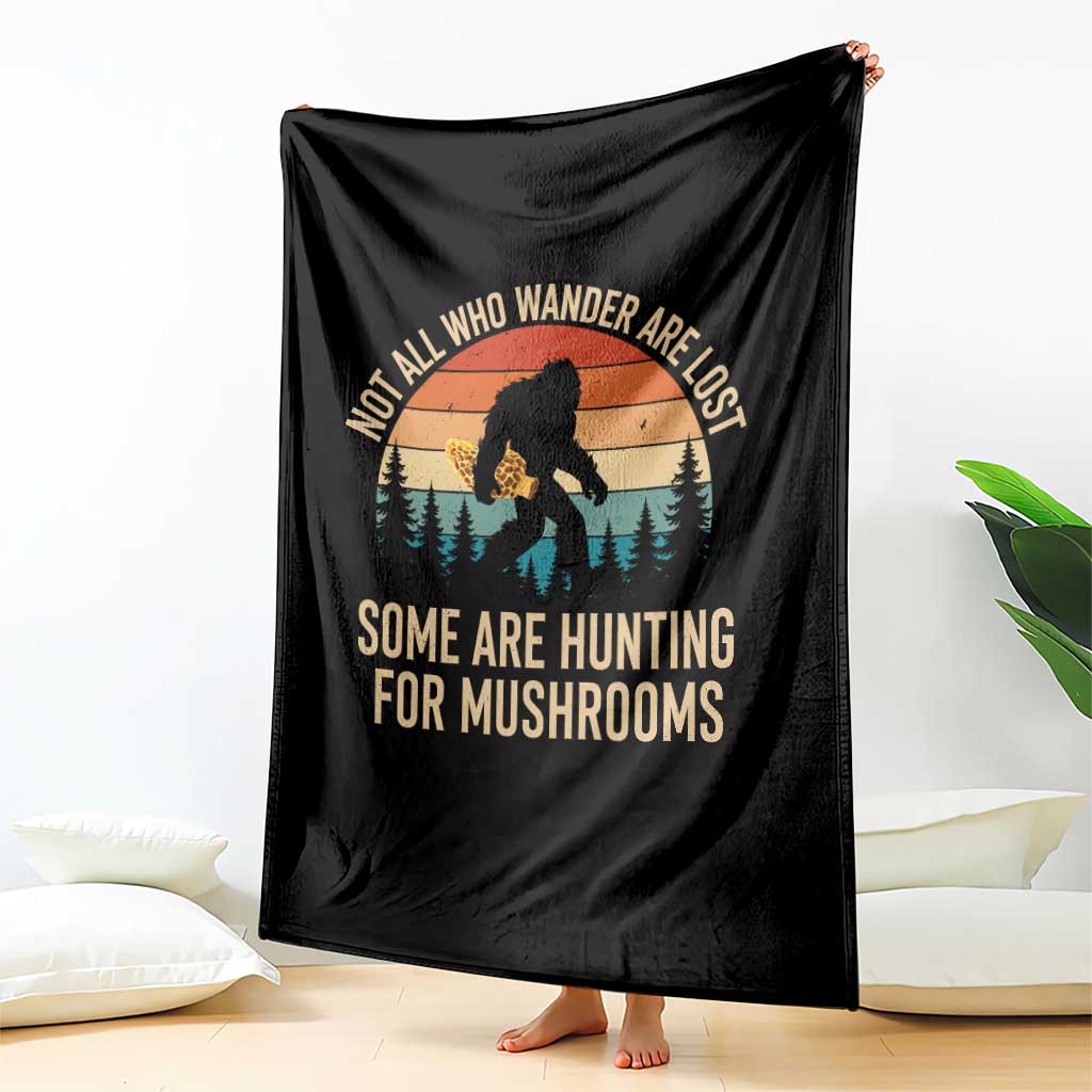 Bigfoot Mushroom Lovers Throw Blanket Retro Sasquatch Fungi Morel Mushroom