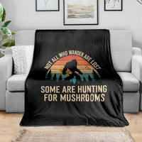 Bigfoot Mushroom Lovers Throw Blanket Retro Sasquatch Fungi Morel Mushroom