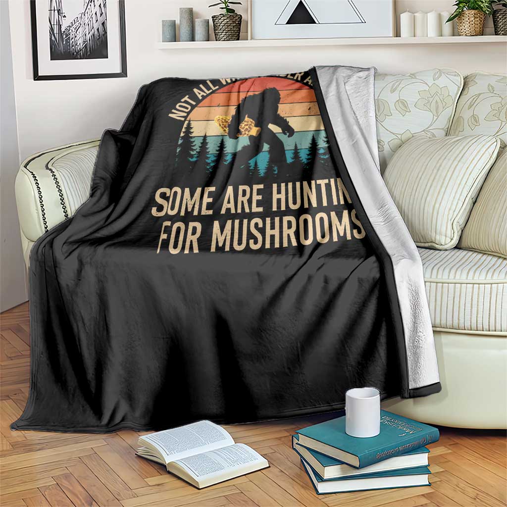 Bigfoot Mushroom Lovers Throw Blanket Retro Sasquatch Fungi Morel Mushroom