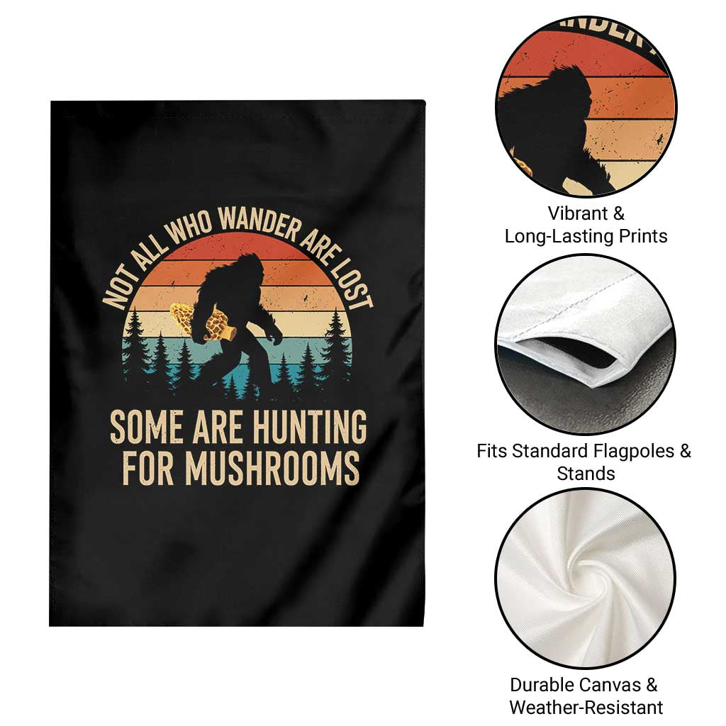 Bigfoot Mushroom Lovers Garden Flag Retro Sasquatch Fungi Morel Mushroom