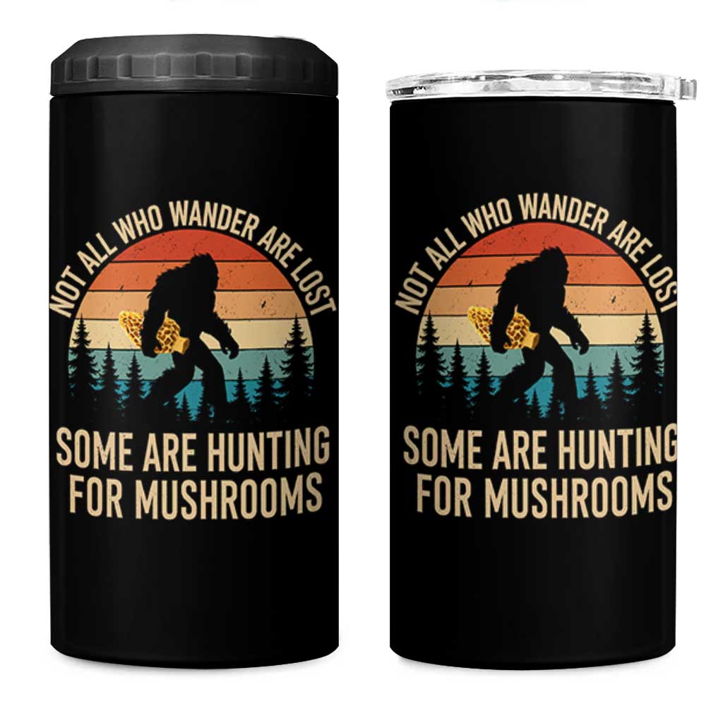 Bigfoot Mushroom Lovers 4 in 1 Can Cooler Tumbler Retro Sasquatch Fungi Morel Mushroom