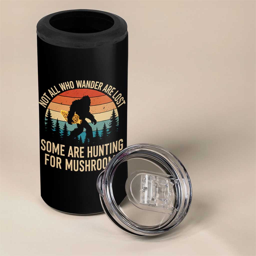 Bigfoot Mushroom Lovers 4 in 1 Can Cooler Tumbler Retro Sasquatch Fungi Morel Mushroom