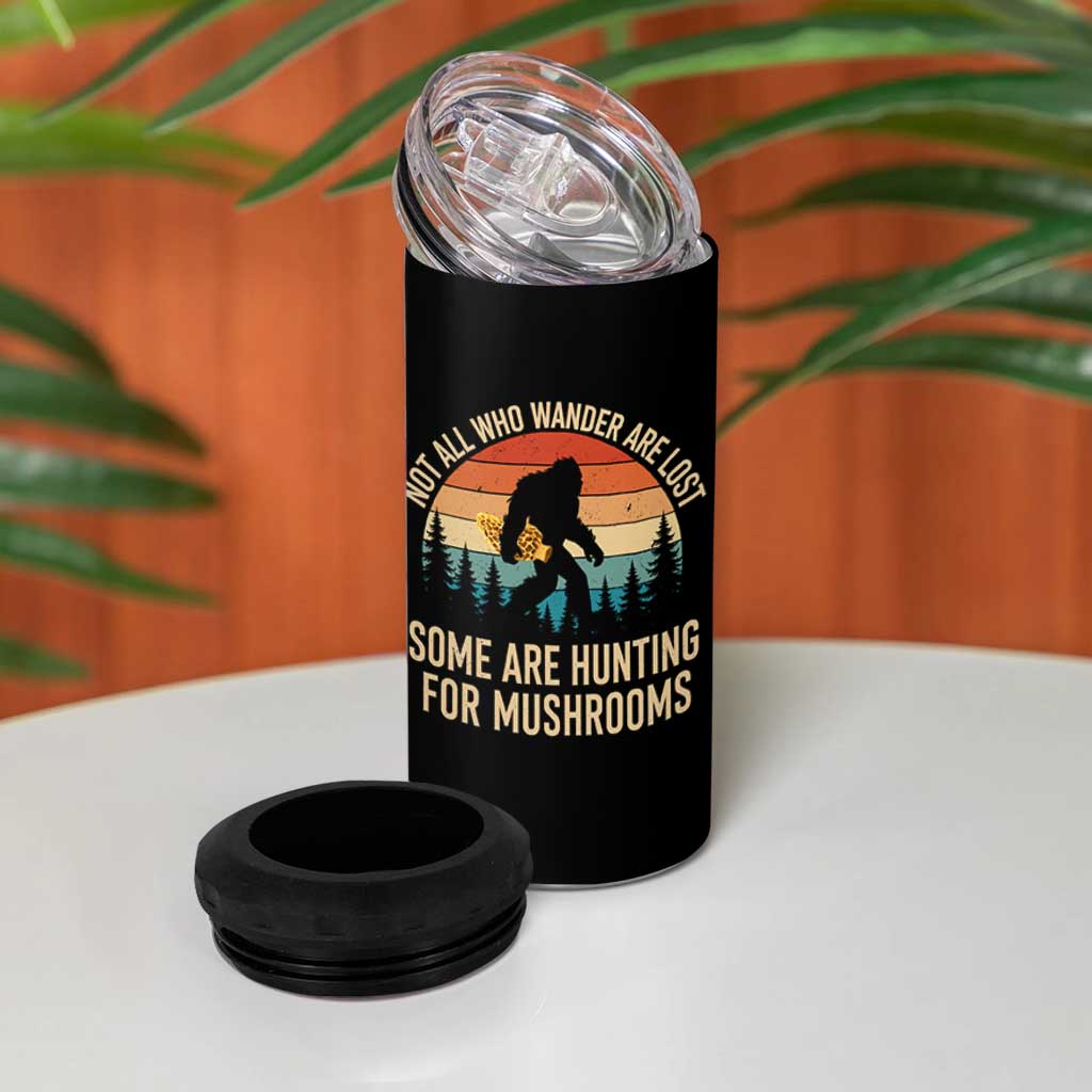 Bigfoot Mushroom Lovers 4 in 1 Can Cooler Tumbler Retro Sasquatch Fungi Morel Mushroom