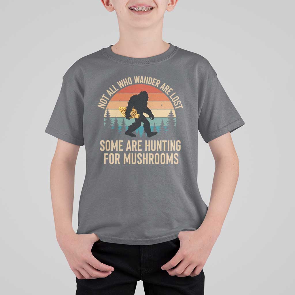 Bigfoot Mushroom Lovers T Shirt For Kid Retro Sasquatch Fungi Morel Mushroom