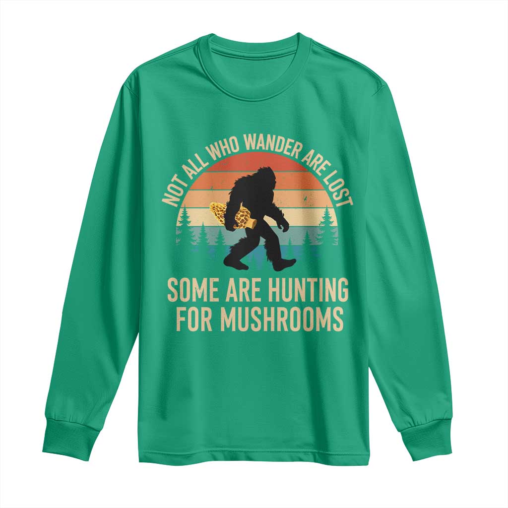 Bigfoot Mushroom Lovers Long Sleeve Shirt Retro Sasquatch Fungi Morel Mushroom