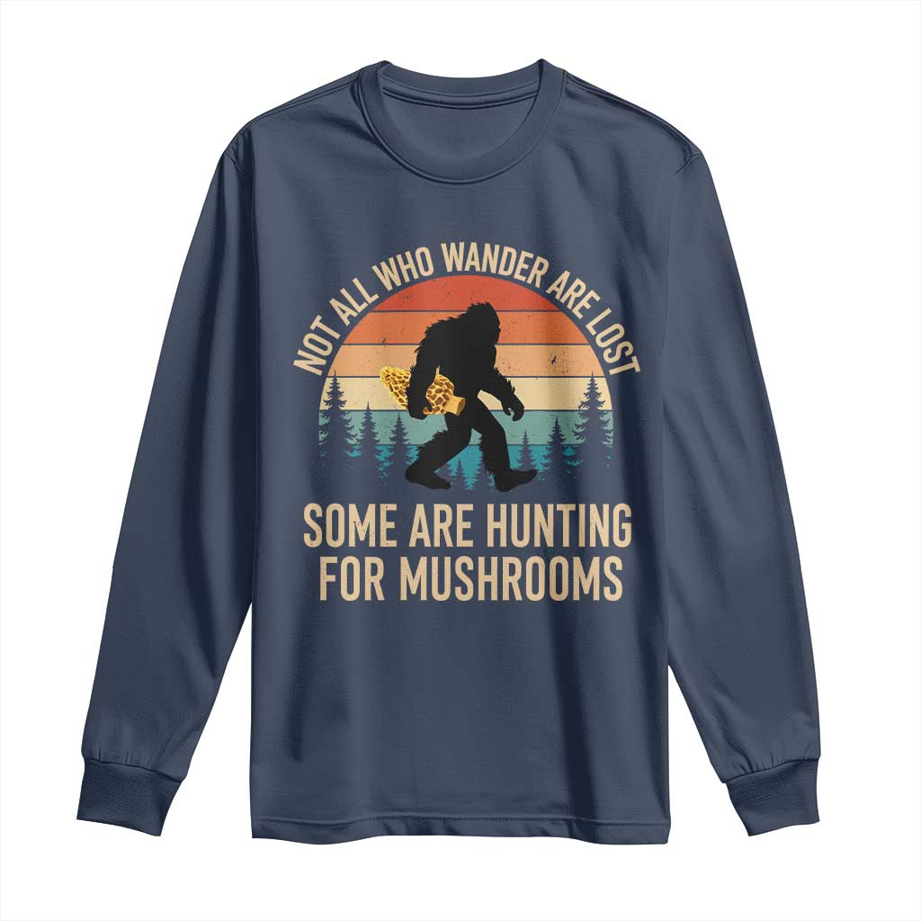 Bigfoot Mushroom Lovers Long Sleeve Shirt Retro Sasquatch Fungi Morel Mushroom