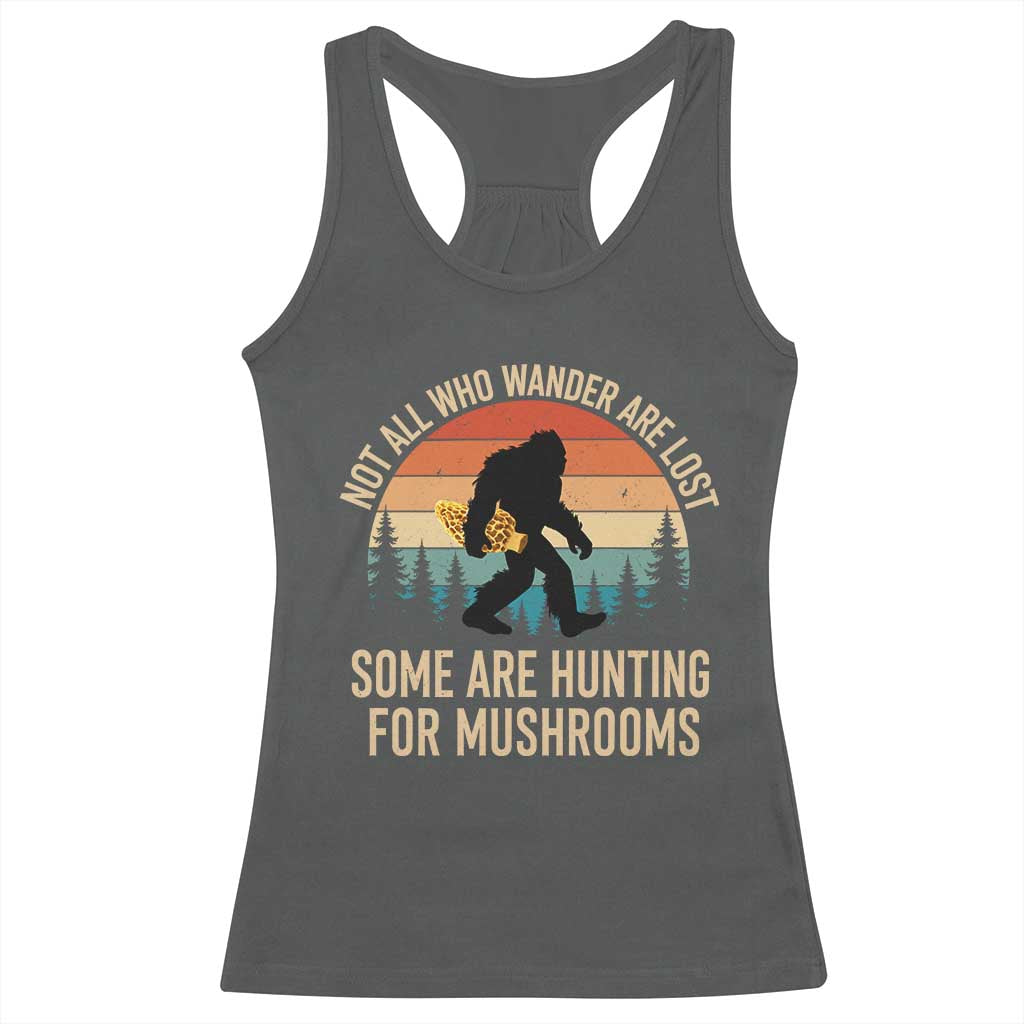 Bigfoot Mushroom Lovers Racerback Tank Top Retro Sasquatch Fungi Morel Mushroom