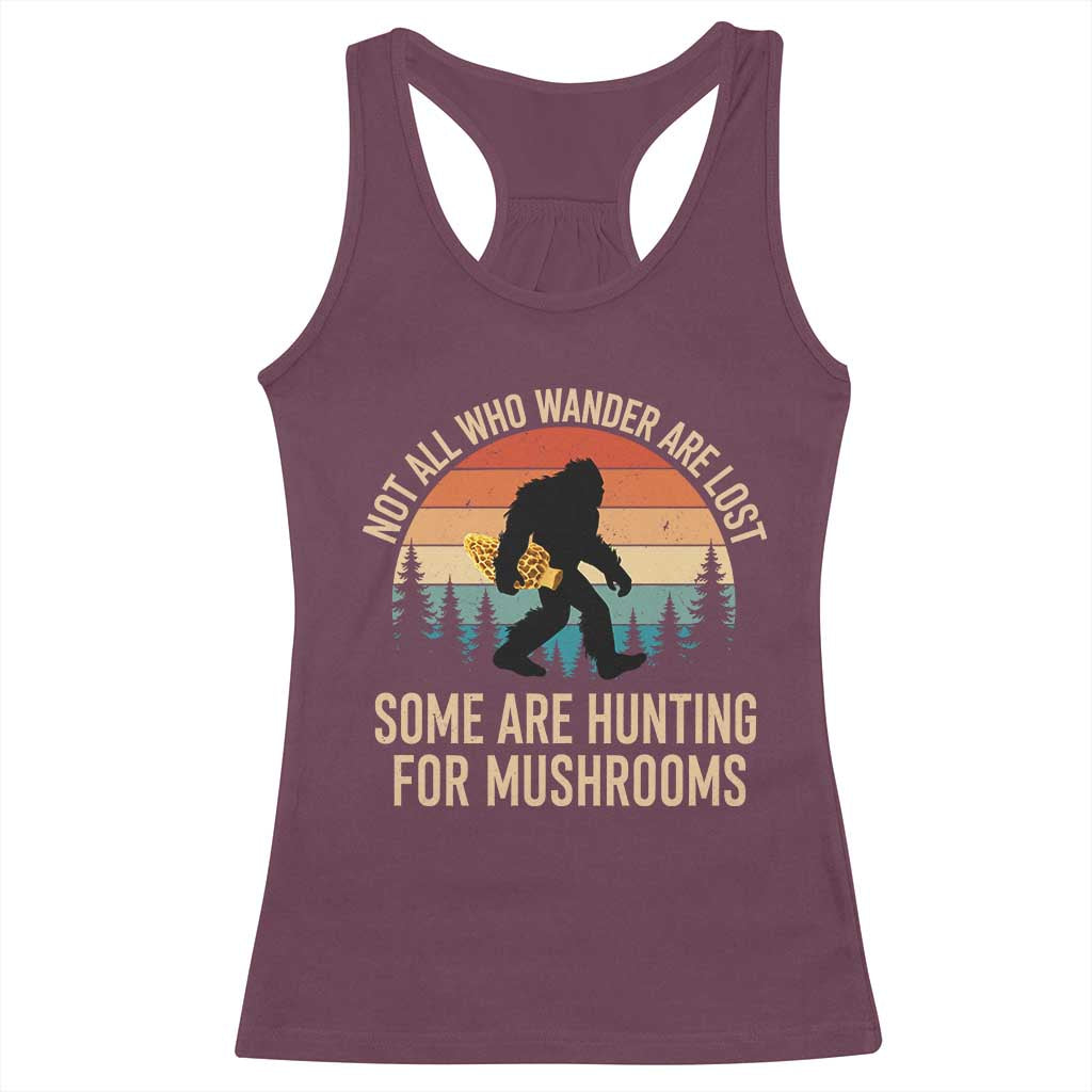 Bigfoot Mushroom Lovers Racerback Tank Top Retro Sasquatch Fungi Morel Mushroom