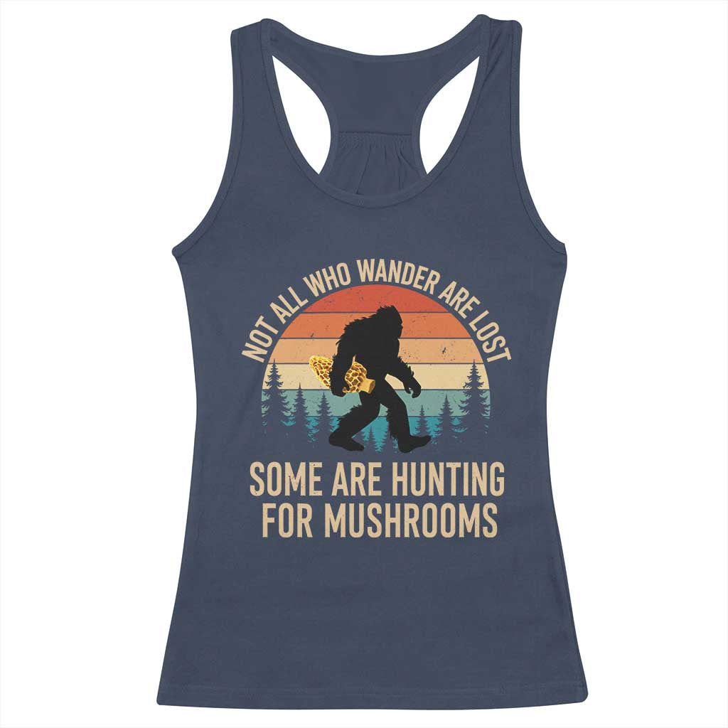 Bigfoot Mushroom Lovers Racerback Tank Top Retro Sasquatch Fungi Morel Mushroom