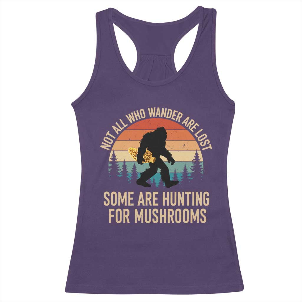 Bigfoot Mushroom Lovers Racerback Tank Top Retro Sasquatch Fungi Morel Mushroom