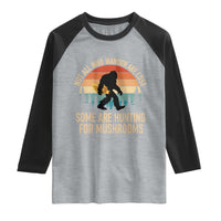 Bigfoot Mushroom Lovers Raglan Shirt Retro Sasquatch Fungi Morel Mushroom
