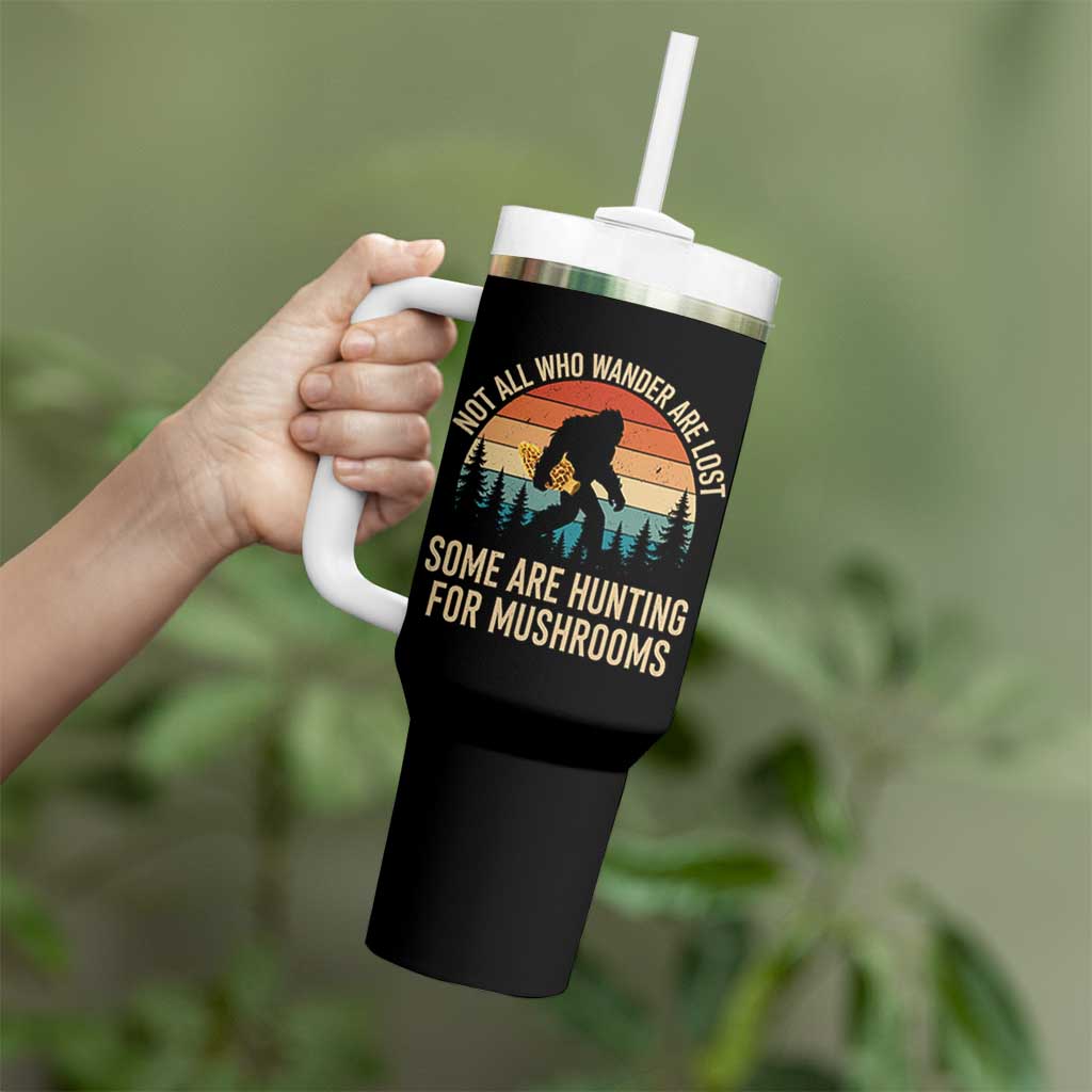 Bigfoot Mushroom Lovers Tumbler With Handle Retro Sasquatch Fungi Morel Mushroom