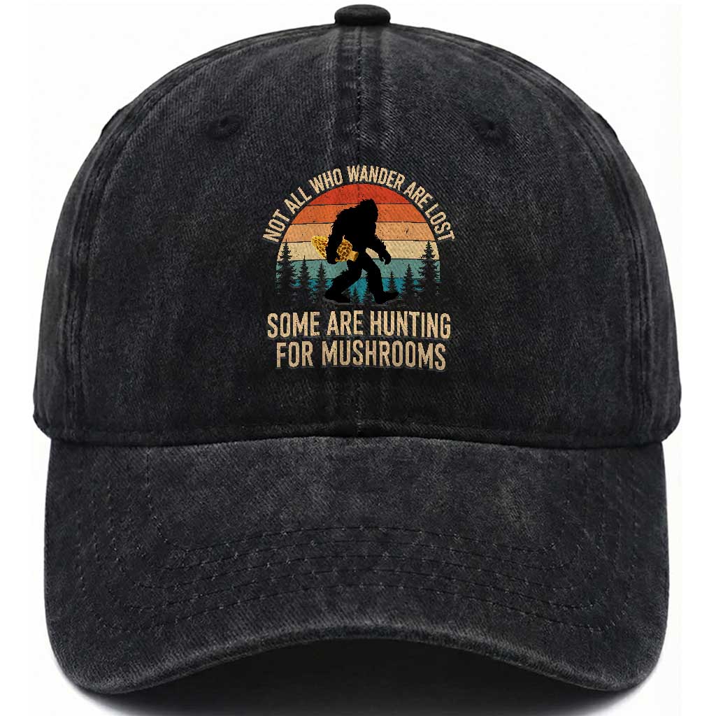 Bigfoot Mushroom Lovers Washed Cotton Baseball Cap Retro Sasquatch Fungi Morel Mushroom