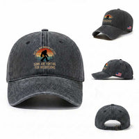 Bigfoot Mushroom Lovers Washed Cotton Baseball Cap Retro Sasquatch Fungi Morel Mushroom
