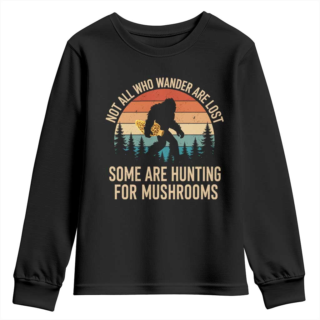 Bigfoot Mushroom Lovers Youth Sweatshirt Retro Sasquatch Fungi Morel Mushroom