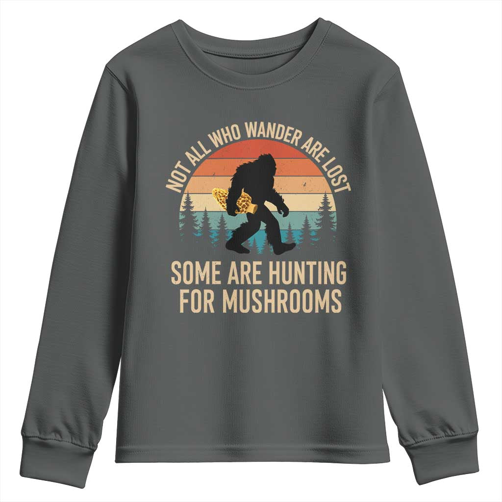 Bigfoot Mushroom Lovers Youth Sweatshirt Retro Sasquatch Fungi Morel Mushroom