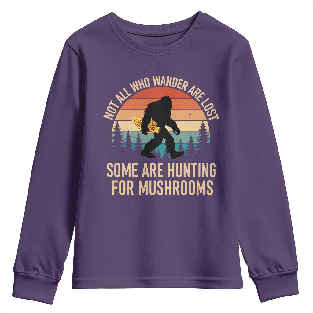 Bigfoot Mushroom Lovers Youth Sweatshirt Retro Sasquatch Fungi Morel Mushroom