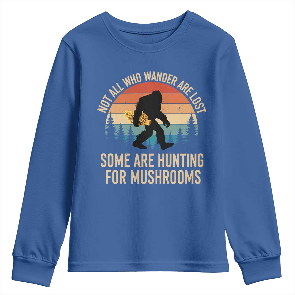 Bigfoot Mushroom Lovers Youth Sweatshirt Retro Sasquatch Fungi Morel Mushroom