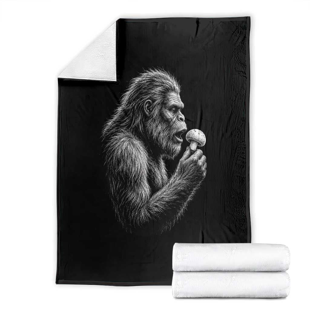 Bigfoot Mushroom Throw Blanket Vintage Sasquatch Art Mystical Nature Lover Retro