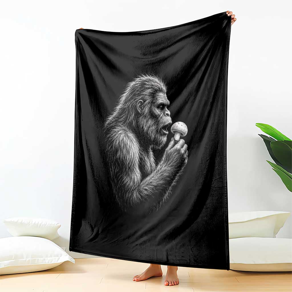 Bigfoot Mushroom Throw Blanket Vintage Sasquatch Art Mystical Nature Lover Retro