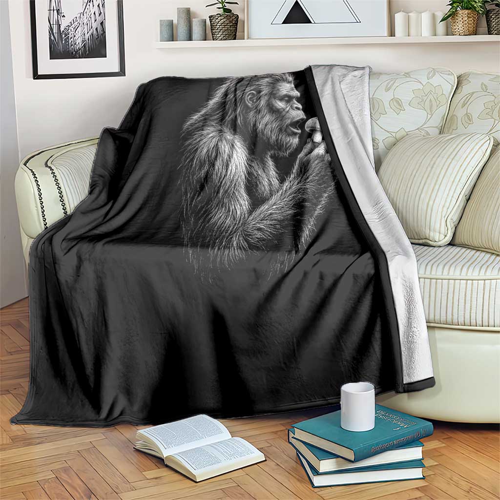 Bigfoot Mushroom Throw Blanket Vintage Sasquatch Art Mystical Nature Lover Retro