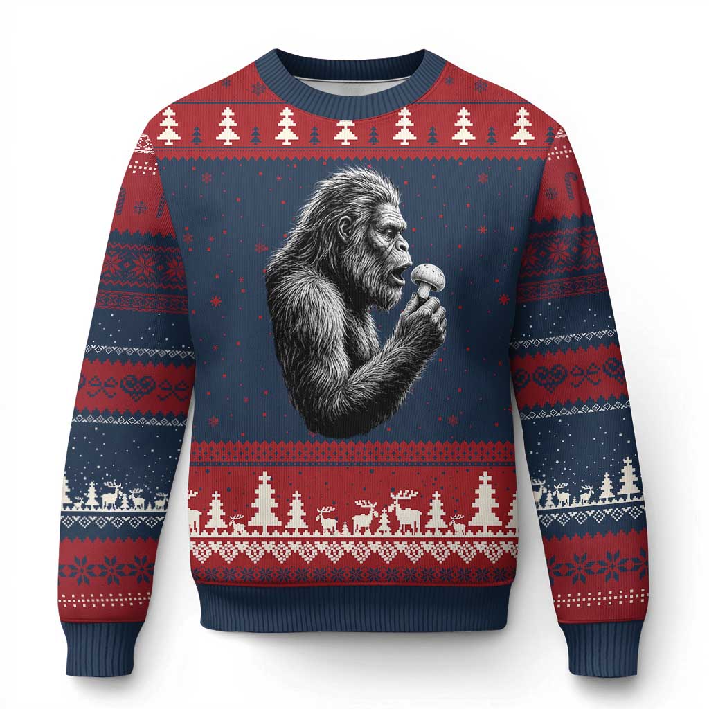 Bigfoot Mushroom Ugly Christmas Sweater Vintage Sasquatch Art Mystical Nature Lover Retro