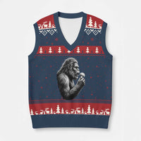 Bigfoot Mushroom V-Neck Knit Sweater Vest Vintage Sasquatch Art Mystical Nature Lover Retro