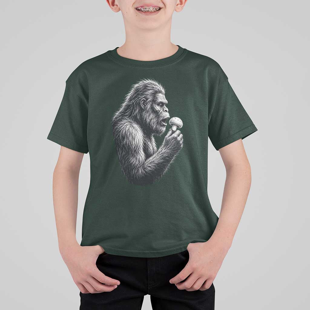 Bigfoot Mushroom T Shirt For Kid Vintage Sasquatch Art Mystical Nature Lover Retro